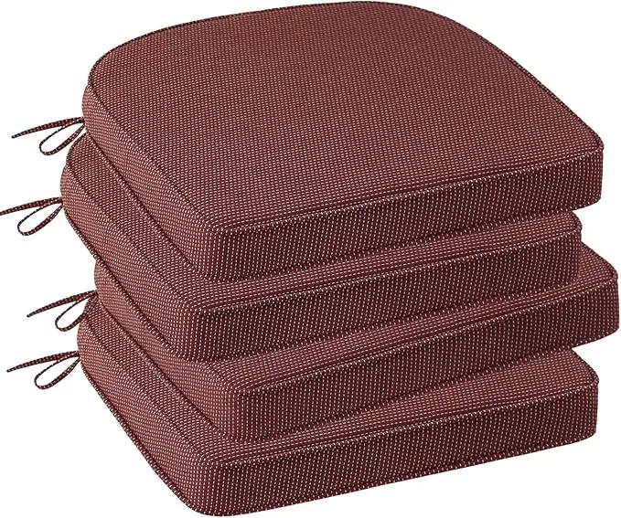 Outdoor Round Corner Seat Cushion, 17"x16"x2", Set of 4, Non Slip Seat Cushion Pads with Removable Cover for Patio Furniture, Garden Yard Lawn, Tan Dotted Red Base by GreenHaven Gardens