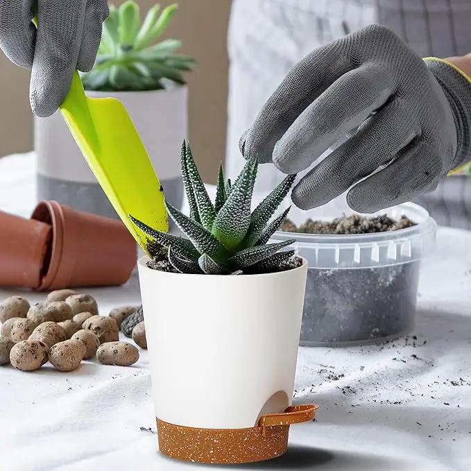 4 inch Small Plant Pots for Outdoor Indoor Plants, 5 Pack Planters with Drainage Holes and Tray, Small Self Watering Pots for Succulent,Cactus, Aloe and Other Plants (White) by GreenHaven Gardens