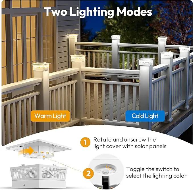 NIORSUN Solar Post Cap Lights Outdoor, 2 Modes LED, Deck Fence Post Solar Lights for 3.5x3.5 4x4 Wood Vinyl, 5x5 Vinyl Caps Patio Garden Decoration, Warm White/Cool White Lighting White 6 Pack by GreenHaven Gardens