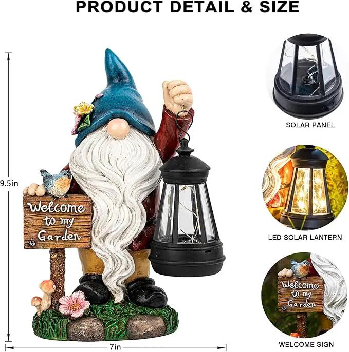 C&Y&G&X Solar Garden Gnome Statue – Waterproof Outdoor Decor with Solar Lantern LED Lights and Welcome Sign for Yard, Lawn, Patio – Ideal Gift for Grandma Mom Women by GreenHaven Gardens