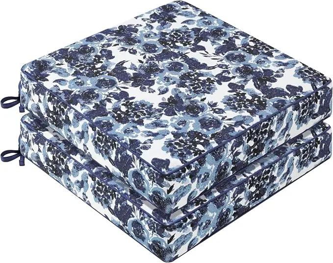 Favoyard Outdoor Chair Cushion 24 x 24 x 4 In Waterproof Pattern Fade Resistant Cushions for Patio Furniture with Removable Cover Attach Straps 28D Foam Insert Cushions Pads for Seat Sofa Couch 2 Pack by GreenHaven Gardens