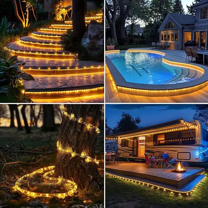 Solar Rope Lights Waterproof 39FT 100LEDs,High Capacity Rechargeable Battery,Dual Charging,Outdoor String Light,Remote-Control,for Pathway Patio Garden Palm Tree Christmas (Brighter - Warm White) by GreenHaven Gardens