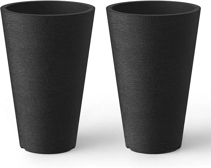 Kante Tall Round Planter Set of 2, 15 Inch Tall Decorative Planter Pots for Outdoor Indoor Garden Patio Front Porch (Black) by GreenHaven Gardens