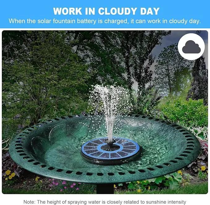 Solar Water Fountain with 2000 mAh Battery Backup Works in Cloudy, 3.5 W Glass Small Solar Fountain Pump with 7 Nozzles, Bird Bath Fountains Solar Power for Bird Bath, Hummingbird,Pond, Garden by GreenHaven Gardens