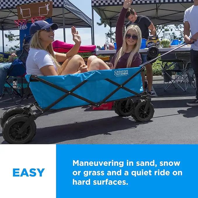 Creative Outdoor Push Pull Stroller Wagon for Kids, 250lbs Weight Capacity, XXXL Monster Series, Collapsible Giant All-Terrain Folding Cart, Beach, Park, Camping, Garden & Tailgate (Blue) by GreenHaven Gardens