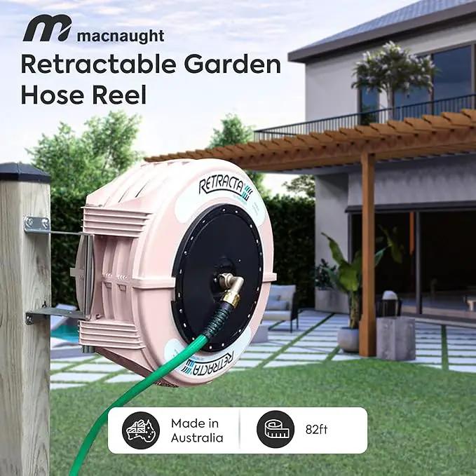 Macnaught Retractable Garden Hose Reel, 82 Ft Water Hose Reel Heavy Duty Retractable Hose with Metal 180° Swivel Rotation Bracket for Wall Mount - Beige by GreenHaven Gardens
