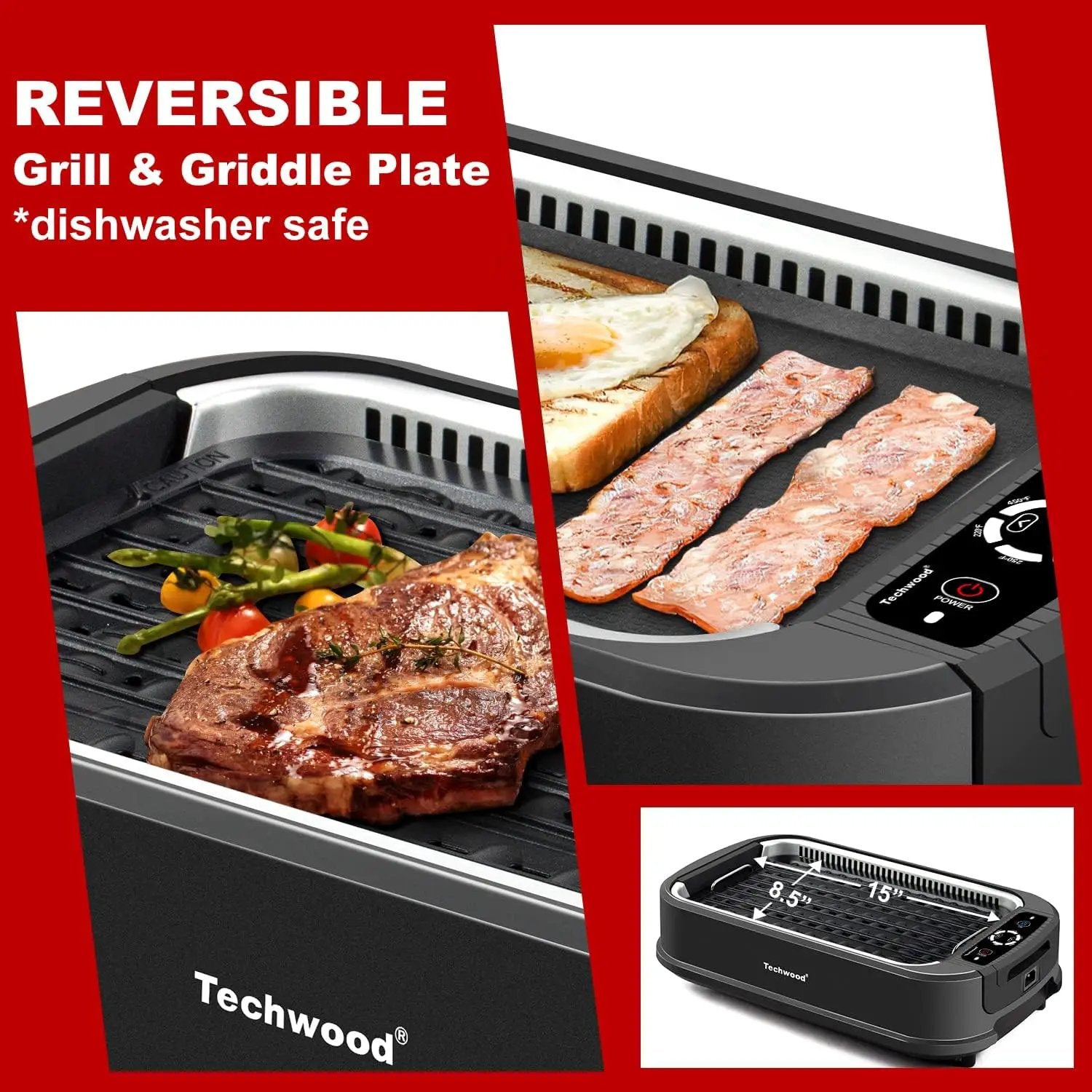 Techwood Indoor Grill Smokeless Grill, Electric Korean BBQ Grill with Glass Lid, Turbo Smoke Extractor Technology, Dishwasher-Safe Drip Tray & Nonstick Grilling Removable Plate, Black, 1500W by GreenHaven Gardens