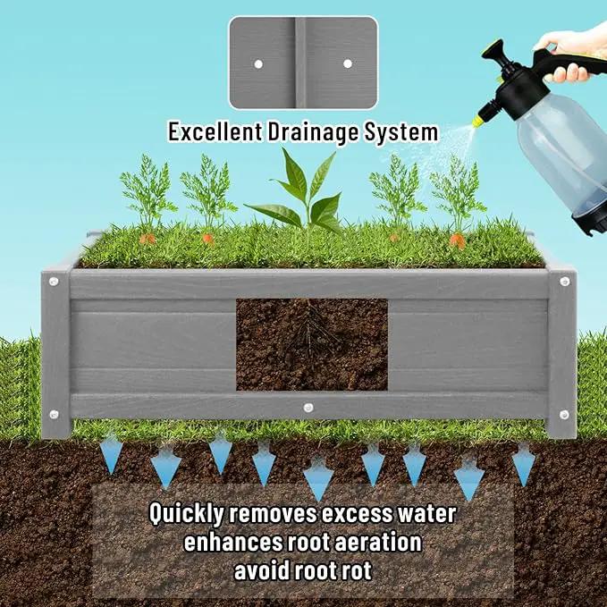 HDPE Raised Planter Box Outdoor,Rot-Resistant and Non-Cracking,Raised Beds for Gardening 29.5 * 14.4 * 9.8 in for Yard,Lawn,Outdoor Planter Boxes Rectangle with Drainage Holes Gray by GreenHaven Gardens