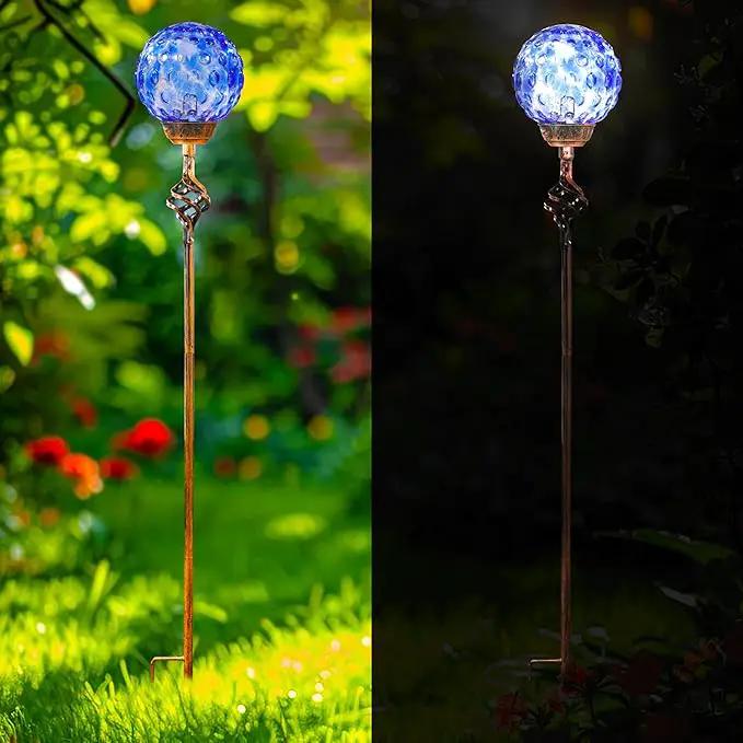 Garden Solar Lights, Decorative LED Honeycomb Glass Ball Garden Stake, Glass and Metal Outdoor Decoration, 4 x 31 Inch (Dark Blue) by GreenHaven Gardens