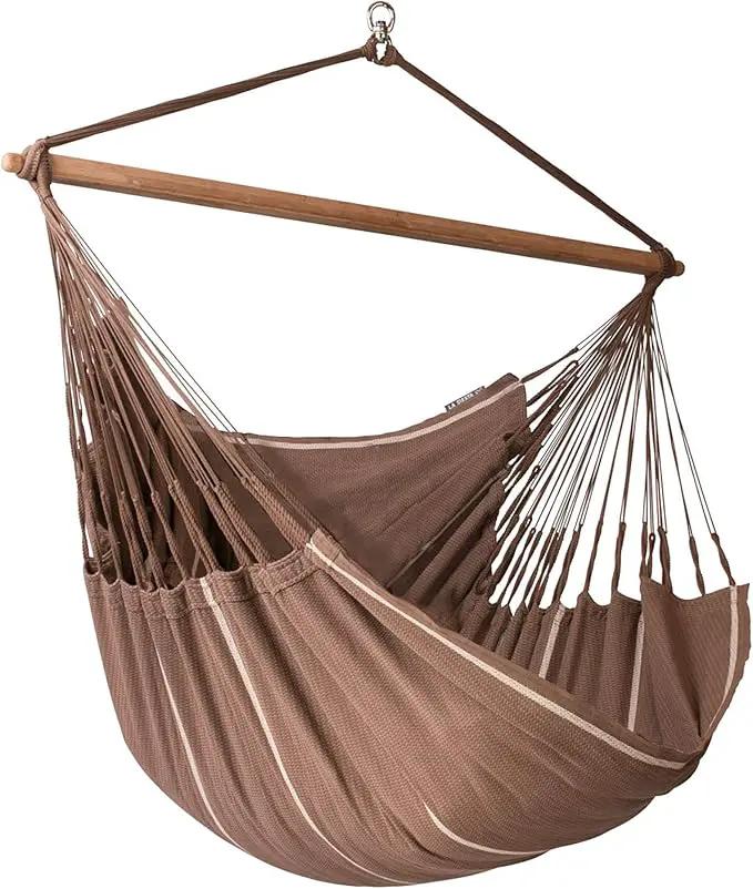 LA SIESTA® - XL King Habana Cotton Hammock Chair & CasaMount - Hanging Chair w/Suspension Kit for Walls Ceilings & Square Beams - Indoor Outdoor Swing Hanging Chair Bedroom Patio Balcony - Chocolate by GreenHaven Gardens