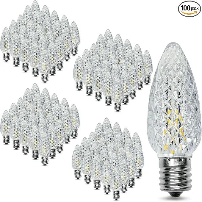 100Pack C9 Replacement LED Light Bulbs, Strawberry Christmas Bulb 2700K Soft White Shatterproof & Waterproof Outdoor String Light Bulbs, E17 Candelabra Base Edison Bulbs for Holiday Decoration by GreenHaven Gardens