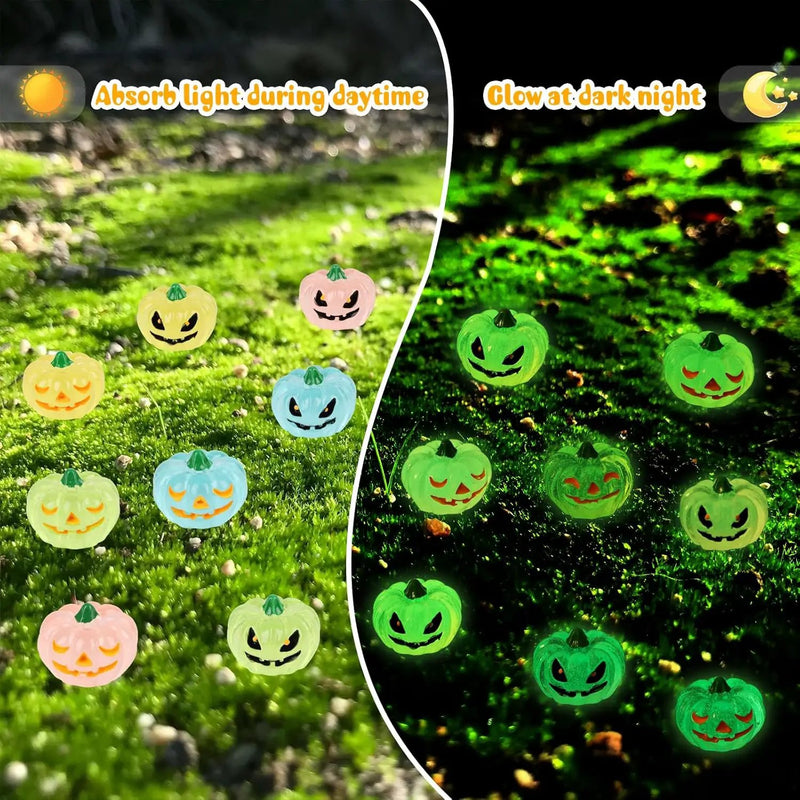 STEFORD 56 Pcs Luminous Resin Pumpkins, Halloween Miniature Figurines Glow in The Dark Mini Tiny Plastic Fake Pumpkin Bulk for Decorating Outside Outdoor DIY Crafts Home Fairy Garden Dollhouse Decor by GreenHaven Gardens