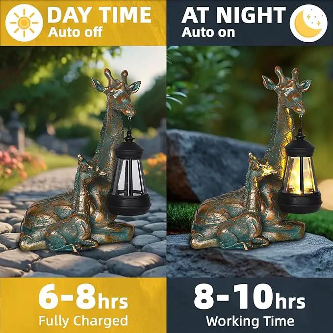 Solar Garden Decor - Mother Baby Giraffe Statue with Solar Lantern 9.7" Resin Giraffe Figurine Outdoor Patio Yard Porch Decor Gifts for Mom Grandma Women Gardeners by GreenHaven Gardens
