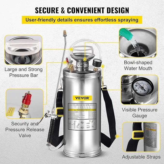 Happybuy 2 Gallon Stainless Steel Sprayer, 20" Wand & 3FT Reinforced Hose, Hand Pump Sprayer with Pressure Gauge, Safety Valve & Adjustable Nozzle, Weed Sprayers for Lawn, Gardening &Sanitizing1 by GreenHaven Gardens