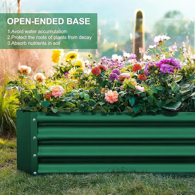 Land Guard 2 Pack 8×4×1ft Galvanized Metal Raised Garden Bed, Metal Planter Kit Box Outdoor for Deep-Rooted Vegetables, Flowers, Green and Herbs (Green) by GreenHaven Gardens