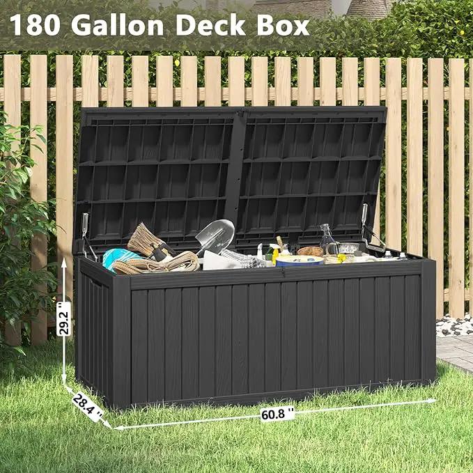 NUNU LAB 180 Gallon Outdoor Storage Box,Large Resin Sturdy Deck Box, Backyard Outside Storage Box Waterproof with Double Wall Panels,Package Delivery Garden Hose Storage Bin Outdoor Tool by GreenHaven Gardens