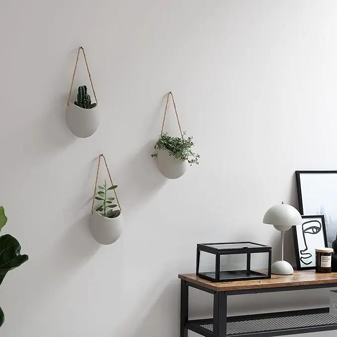 Wall Planters -Ellie- | Hanging Ceramic Plant Pots 3 Pieces | Wall Decoration for Indoors, Balcony and Garden | Light Grey (Matte) by GreenHaven Gardens