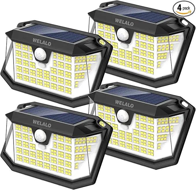 Solar Motion Sensor Lights Outdoor, [3 Modes/4 Pack/188 LED] 270° Wide Angle Lighting,Security Solar Powered Wall Lights, IP65 Waterproof Flood Lights for Fence Porch Yard Patio(Black) by GreenHaven Gardens