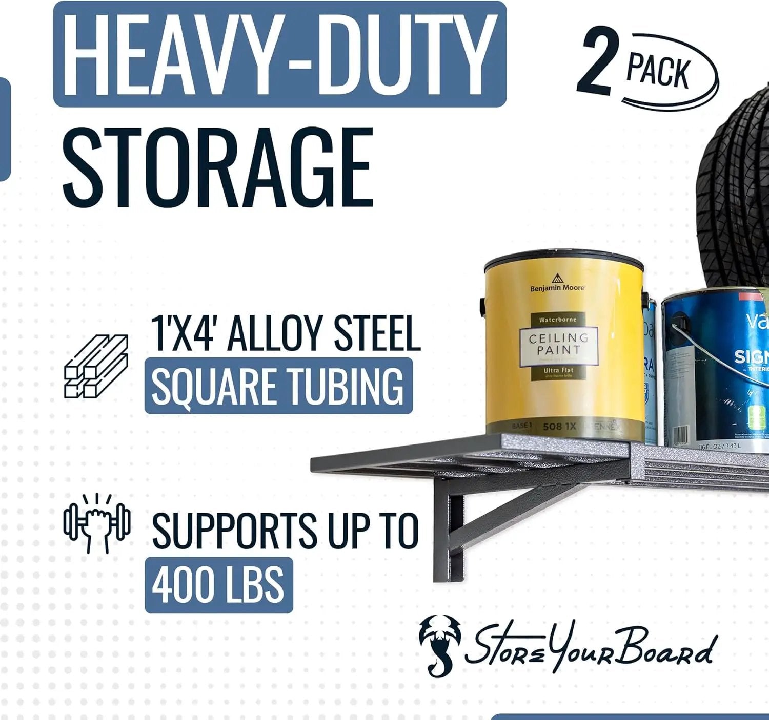 StoreYourBoard 2-Pack Heavy Duty Wall Shelves – Wall-Mounted Garage Storage Shelving and Organization for Sheds, Closets, or Utility Rooms – Holds 200 lbs, 1ft x 4ft, Hammered Gray by GreenHaven Gardens