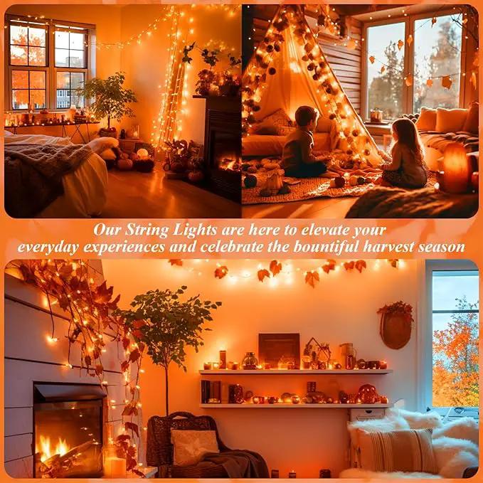 JMEXSUSS 66ft 200 LED Thanksgiving Lights Outdoor, Orange String Lights Indoor Clear Wire, 8 Modes Orange Christmas Lights Plug in for Fall Autumn Harvest Tree Garden Patio Thanksgiving Decorations by GreenHaven Gardens