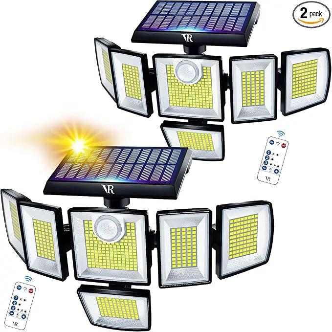 Solar Motion Sensor Flood Lights Outdoor - 496LEDs 3500LM 3 Lighting Modes 3 Levels Brightness, 6 Heads 360° Illumination, IP65 Solar Security Lights,for Porch Yard Patio Garage(2 Packs) by GreenHaven Gardens