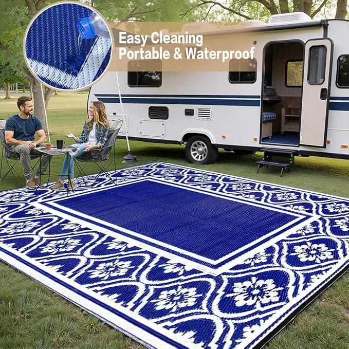 Outdoor Rug 8x10 Patio Waterproof Mat Camping Carpet Outside Area Rug Reversible Light Blue Rugs for RV Deck Entryance Porch Picnic Balcony Beach by GreenHaven Gardens