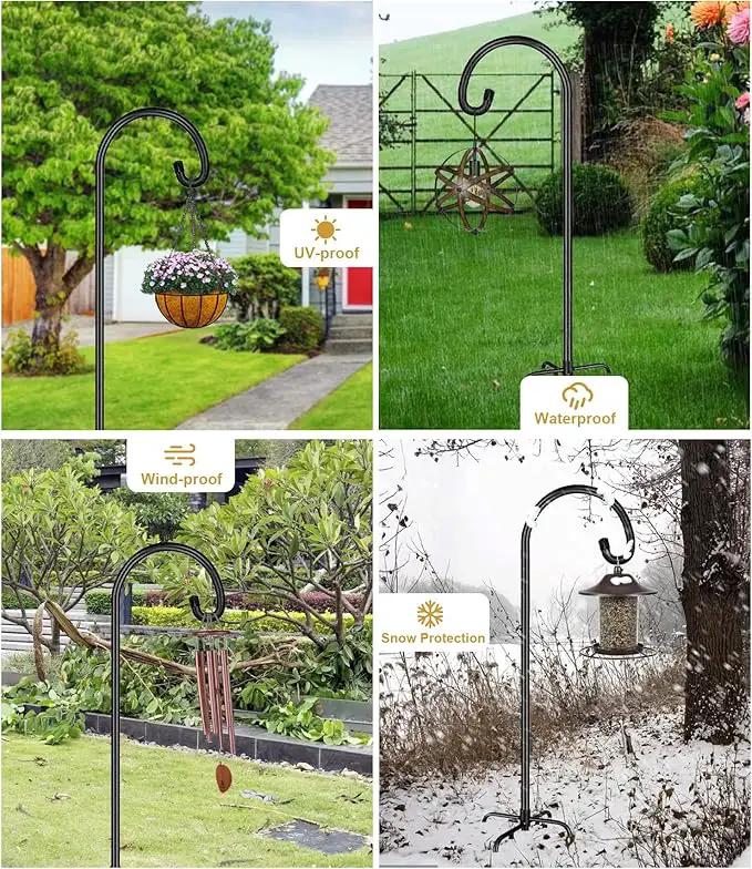 Shepherd Hook 108 Inch Tall Heavy-Duty Metal Garden Hanging Pole Stake for Bird Feeder Pole Plant Baskets, Black (1 Pack) by GreenHaven Gardens