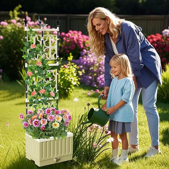 Tomato Planter Box with Trellis, 62" Self Watering Planter Trellis for Climbing Plants Outdoor, Raised Garden Bed for Garden Vegetables Flowers Herbs Indoor Outdoor by GreenHaven Gardens