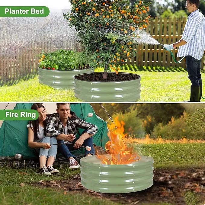 Galvanized Round Raised Garden Bed Outdoor-2Pack Raised Beds for Gardening| Metal Planter Box 3x3x1FT, Green by GreenHaven Gardens