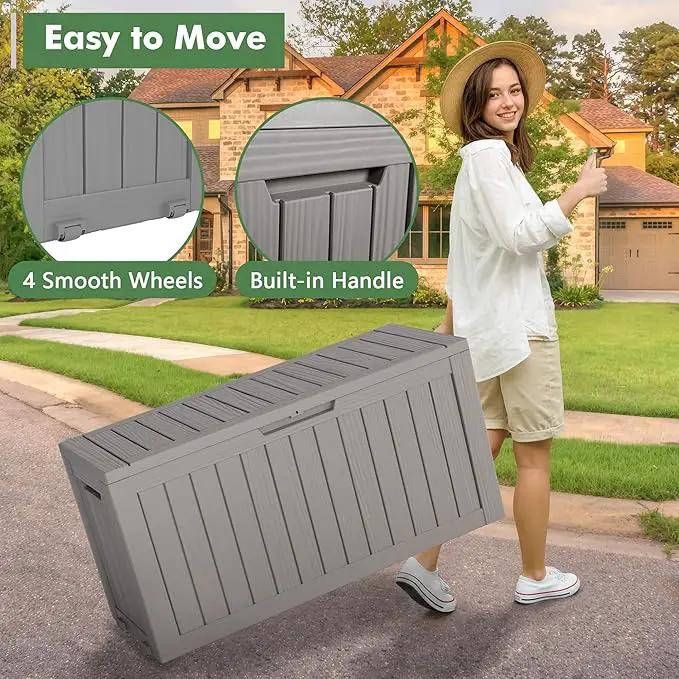 NUNU LAB 75 Gallon Outdoor Storage Box,Resin Large Sturdy Deck Box, Backyard Outside Storage Box Waterproof with Double Wall Panels,Garden Box,Package Delivery Outdoor Hose Storage Bin by GreenHaven Gardens