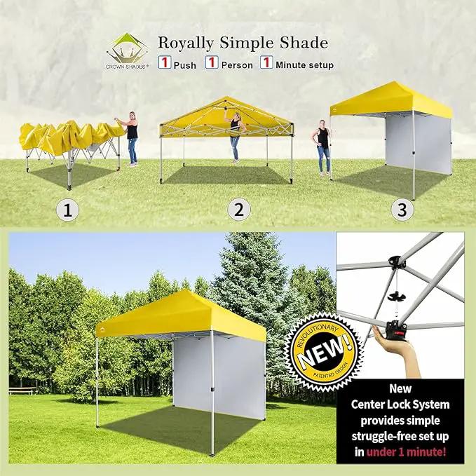 CROWN SHADES 8x8 Pop Up Canopy with 1 Side Wall - Beach Tent with One Push Setup - Outdoor Sun Shade for Events, Parties, Camping - Gazebo with STO-N-Go Cover Bag (Yellow) by GreenHaven Gardens