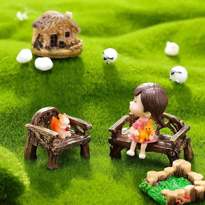 Skylety 12 Pieces Garden Furniture Ornaments Miniature Table and Chairs Set Village Micro Resin Bench Chair for Dollhouse Accessories Home Micro Landscape (Cute Style) by GreenHaven Gardens