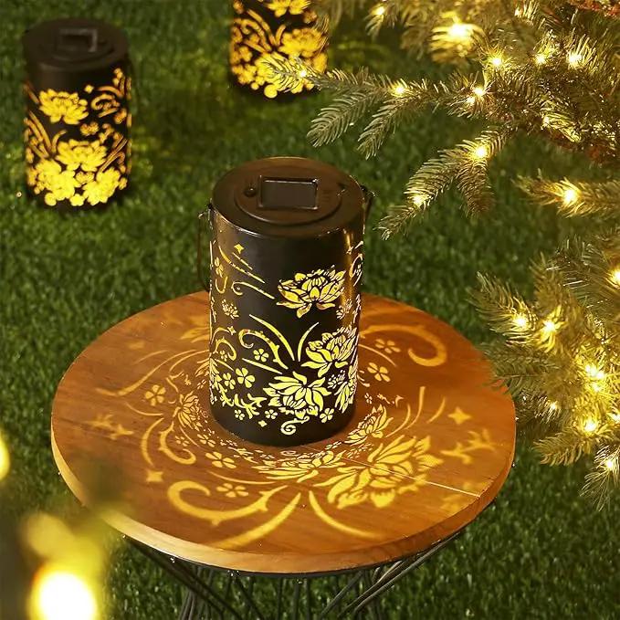 Solar Lanterns Outdoor Hanging Waterproof Metal Lotus Pattern Lanterns for Garden Patio Yard Lawn Front Porch Decor as Birthday Gifts for Mom Grandma Women by GreenHaven Gardens