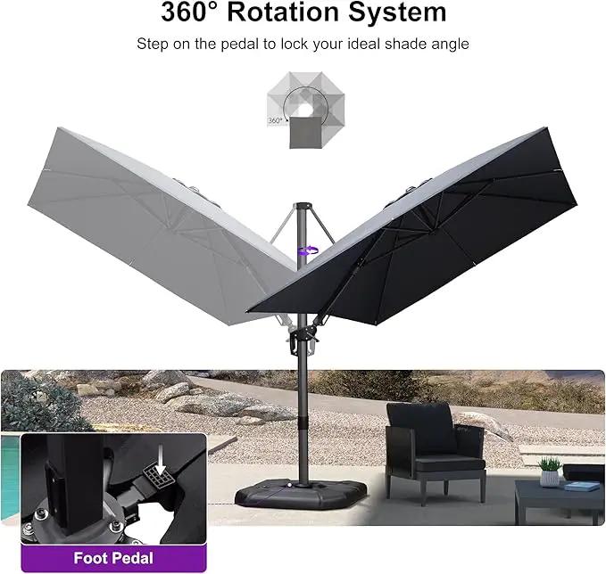 PURPLE LEAF 8.2' X 11.5' Tilting Patio Umbrella with Base Outdoor Cantilever Swivel Rectangle Umbrella Aluminum Offset Umbrella with 360-degree Rotation for Garden Deck Pool Patio Grey by GreenHaven Gardens