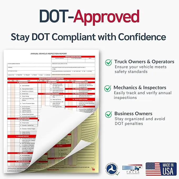 25 Pack 3-Ply Carbonless Annual Vehicle Inspection Report Forms with FMCSA 2-Ply Mylar Laminate Adhesive Vinyl Labels, DOT Inspection Forms and Stickers, Shrink-Wrapped, 8.5" x 11.75" - Made in USA by GreenHaven Gardens