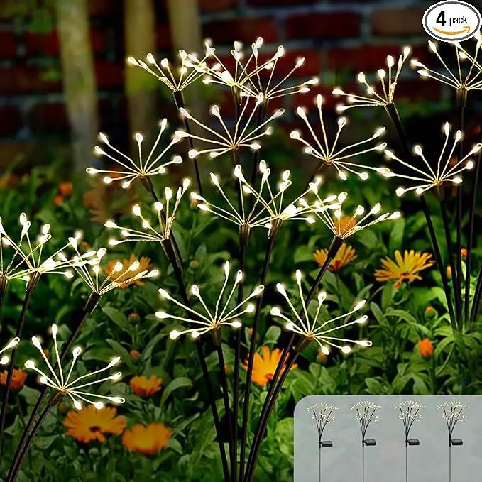 Solar Garden Light 4 Pack Twinkling Solar Firework Lights with 2 Modes 240LED, Solar-Powered Outdoor Waterproof for Outside Yard Pathway Garden Decor, Gardening Gifts for Women Mothers Day, Warm by GreenHaven Gardens