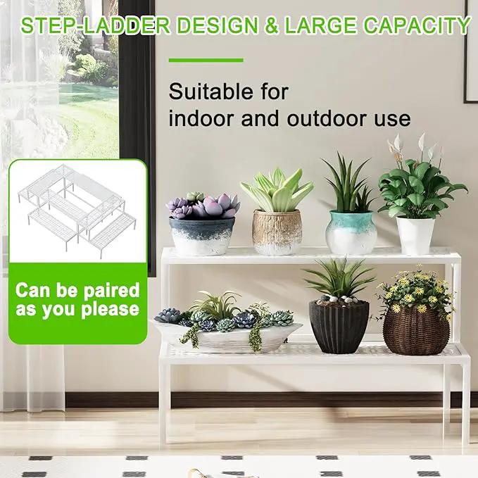 aboxoo Metal Plant Stand Metal 2 Tier Potted Multiple Flower Pot Holder Plant Shelf Indoor Plants Multiple,Outdoor Heavy Duty Planter Display Shelving Unit for Patio Garden Corner Balcony,Living Room(White) by GreenHaven Gardens