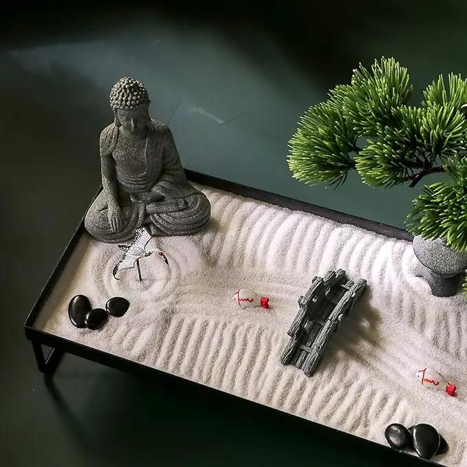 BangBangDa Japanese Meditation-Decoration - Home Office Bonsai Decor for Table Desk - Buddha Rock Sand Tabletop Decor Gifts for Women Man Friends by GreenHaven Gardens