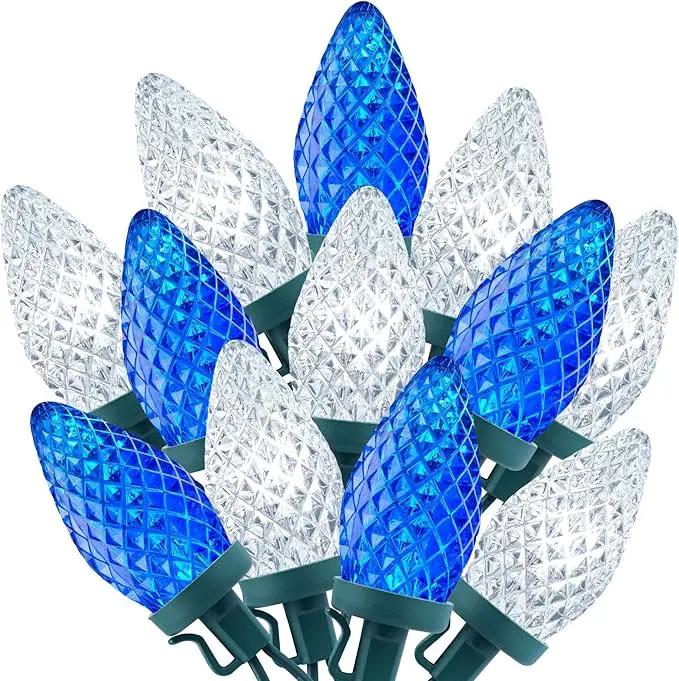 Brightown C9 LED Christmas String Lights, 66ft 100 LED Waterproof Strawberry String Lights, Plug-in Extendable Green Wire Lights String for Outdoor Outside Patio Party Decoration, Blue and White by GreenHaven Gardens