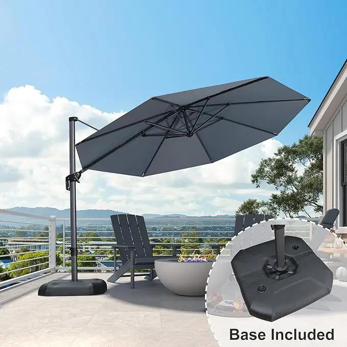 PURPLE LEAF 11 Feet Patio Umbrella with Base Outdoor Cantilever Round Umbrella Aluminum Offset Umbrella with 360-degree Rotation for Garden Deck Pool Patio Light Grey by GreenHaven Gardens