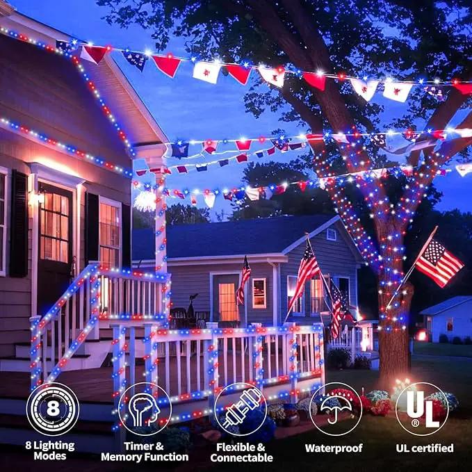 100ft LED Rope Lights Outdoor, 720 LED Connectable & Flexible Tube Lights with 8 Modes, Waterproof LED Rope Lighting for Independence Flag Day, Memorial Day, Outdoor,Indoor Decor (Red & White & Blue) by GreenHaven Gardens