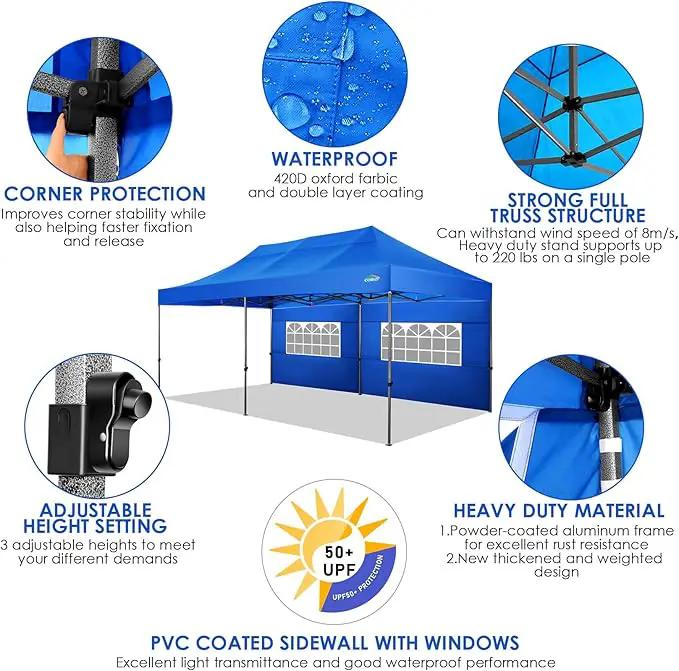 COBIZI 10x20 Canopy with Sidewalls, Heavy Duty Party Tent Pop up carpas para Fiestas, Tents for Parties, Wedding, Outdoor Ez up Foldable Portable Canopy Tent with Wheeled Bag, Blue(Windproof Upgrade) by GreenHaven Gardens