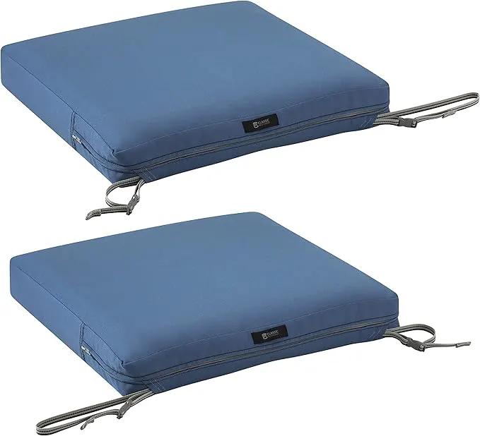 Classic Accessories Ravenna Water-Resistant 19 x 19 x 3 Inch Patio Seat Cushion, Empire Blue, Chair Seat Cushion by GreenHaven Gardens