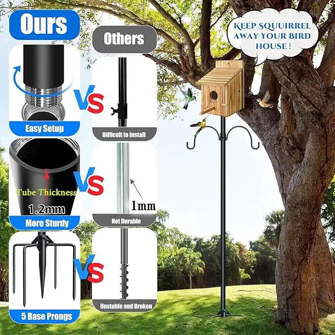 QwayHome【New Upgrade】 80In Smart Bird House Poles, 1Inch Dia Poles, Outdoor Bird Feeder Pole Mount Kit for Smart Bird Feeder & Wooden Birdhouse & Weather Station, Heavy Duty, Adjustable, 5-Prong Base by GreenHaven Gardens