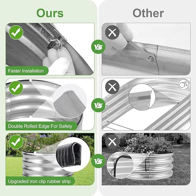 Galvanized Raised Garden Bed- 2Pcs 2x2x1FT Metal Planter Boxes Outdoor | Round Steel Raised Bed Kit & Fire Pit Ring for Gardening with Protective Tape, Gloves for Vegetables, Flower (Sliver) by GreenHaven Gardens