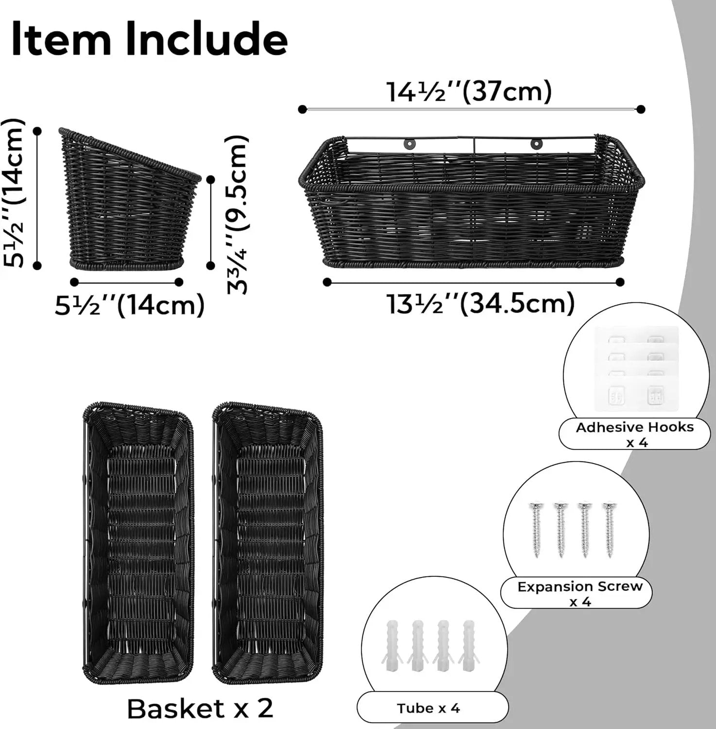GRANNY SAYS Wicker Hanging Basket, 2 Pack Wall Basket for Kitchen, Fruit and Vegetable Storage Cabinet, Pantry Storage Spice Organization for Cabinet, Adhesive Shelf for Bathroom, Black by GreenHaven Gardens