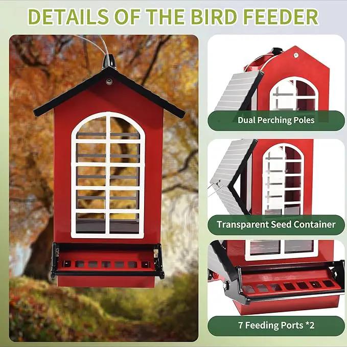 Bird Feeder Squirrel Proof Metal Hanging for Outdoor Wild Bird Seed, 5LBS with Bilateral Weight-Activated Perches, Heavy Duty Bird Feeders for Outside Wild Bird - Red by GreenHaven Gardens