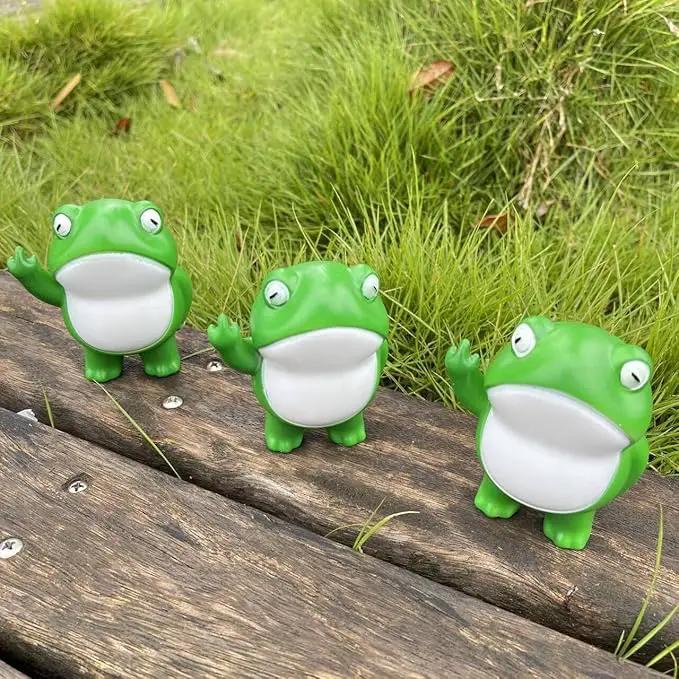 Jxueych Rebellious Frog Figurine, Frog Garden Statue, Tall 3.3 inch, Cute Mini Frog for Fairy Garden Decor, Happy Frog Figurines Outdoor Table Decortation (Frog) by GreenHaven Gardens