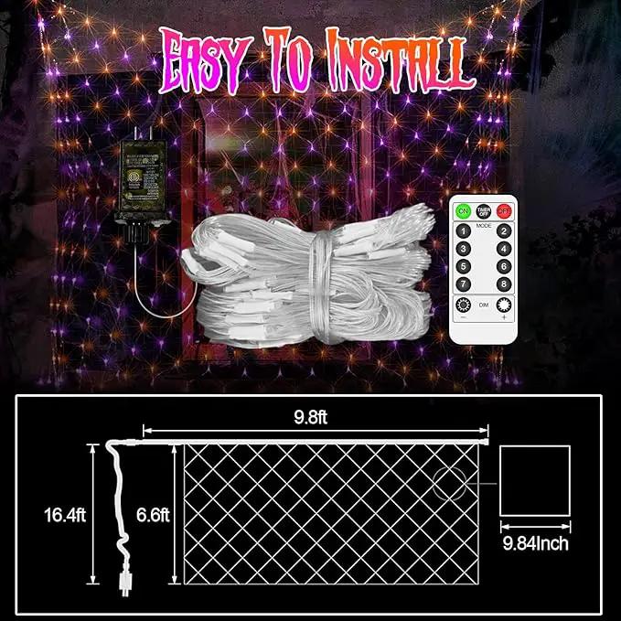 2 Pack Each 200 LED Halloween Net Lights Outdoor Waterproof 3M*2M Mesh Lights Fairy String Lights Plug in with Timer 8 Modes for Bush Window Fence Garden Yard Roof Wall Decor-Purple and Orange by GreenHaven Gardens