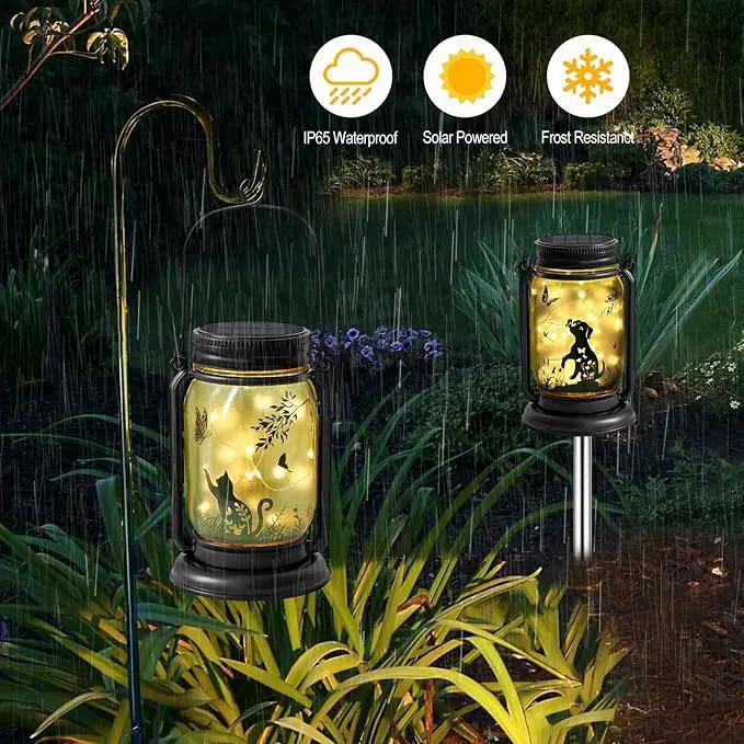 YJFWAL Solar Cat & Butterfly Lanterns Outdoor Waterproof - Cat Lover Unique Birthday Mothers Day Gifts for Women Mom Grandmom , LED Hanging Mason Jar Fairy Lights for Garden Yard Patio Decor by GreenHaven Gardens